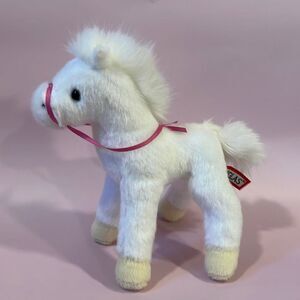 Douglas Horse Plush White Stuffed Animal 7" Beige Pink Ribbon #810T Pony EUC